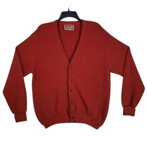 Vtg 80s Claude Brentwood Cardigan Mens L Burnt Red Cobain Grandpa Grunge USA